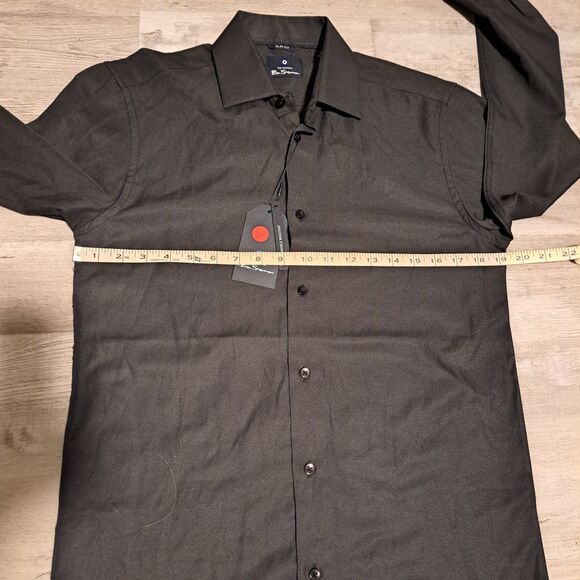Ben Sherman Shirt Mens M Slim Fit Long Sleeve 15- 34/35 Button Front Dress Black - Picture 7 of 9